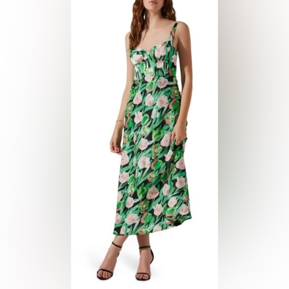 NEW ASTR the label Floral Corset Satin Dress